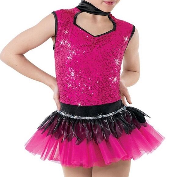 WEISSMAN Dance Costume hot pink sassy sequin tutu Glamorous 7955 Child LC - Picture 1 of 11